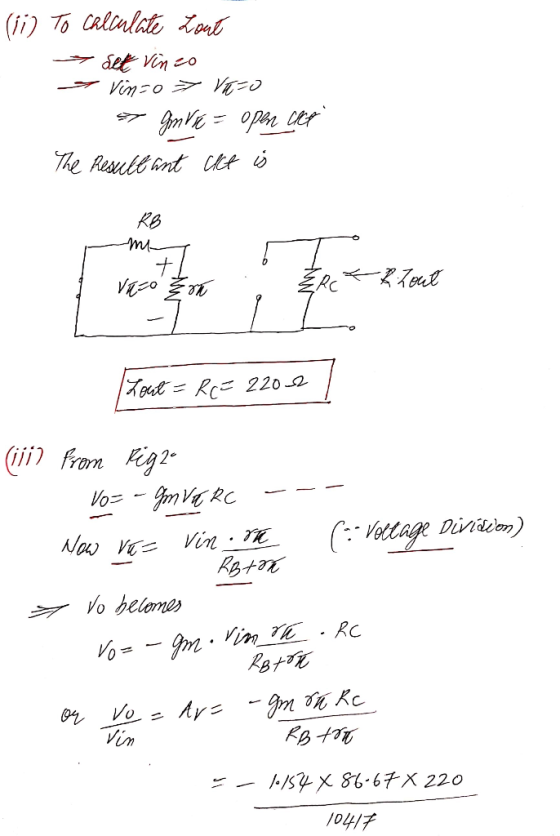 (ii) To CRlialate Lout det Vin eo Vin-o > VT=0 GnVe = oper cet The Result ant Ckt s KB Zoat = Rr= 2202 (ii) from Figz- Vo= -