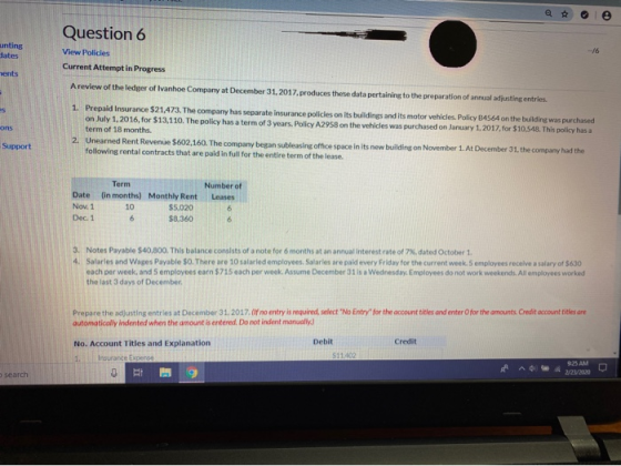 a e Question 6 unting dates View Policies Current Attempt in Progress hents A review of the ledger of Ivanhoe Company at Dece