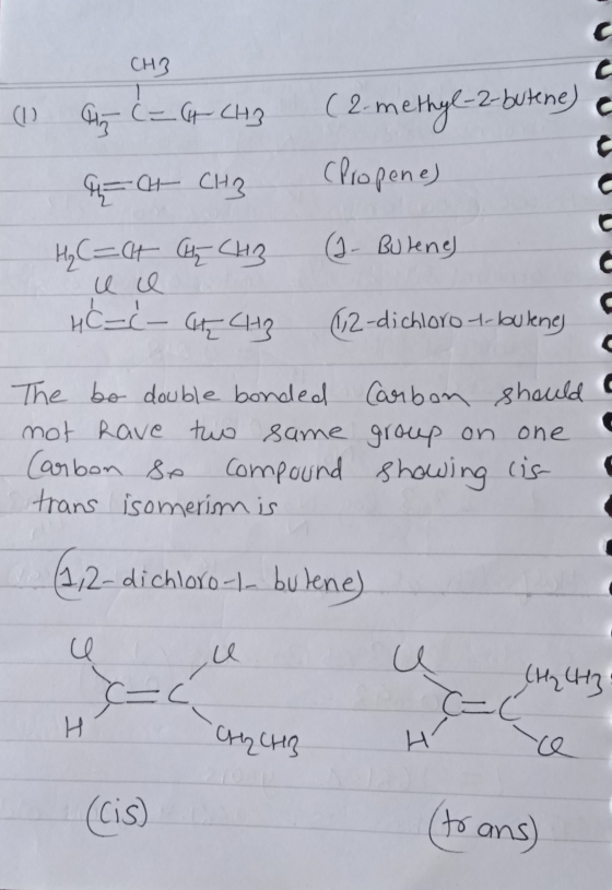 CHZ (1) din C= + CH3 CH CH} H₂C=C4 CH CH3 (2-methyl-2-butene) (Propene) (1- Bulenej u ce HC=(- Ct 447 1,2-dichloro t-bulenej