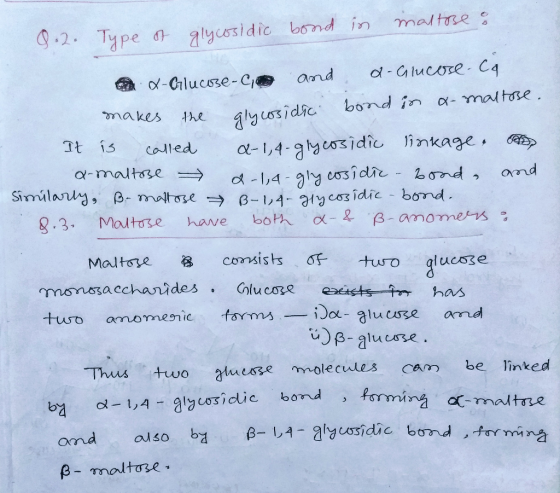 maltse Q.2 Type a1ycosidic bond in d- Glucore C4 amd -Crlucsse-C bond in a- maltose akes the a-1,4-ac3idic inkage d -1,4-y co