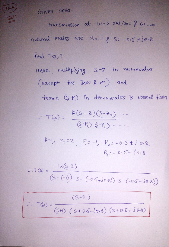 1-9 Given deta Sol transmission at cd 스 28ad/Sec find Ts) 9 (except fo8 3eso200) and S-2)