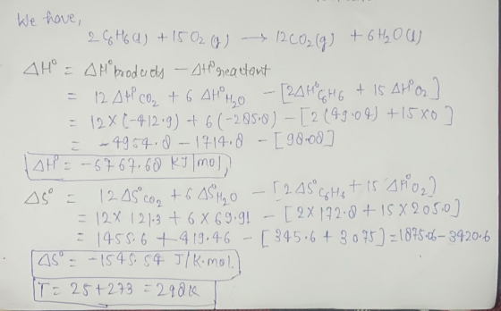 We have, 2 G H6 (4) + 15 02 (6) 12 CO₂ (g) + 6H₂O (1) AH = AH brodeeds - Ato neautant = 12 Ati CO₂ + 6 AH 40 - [2A HO GHG + 1