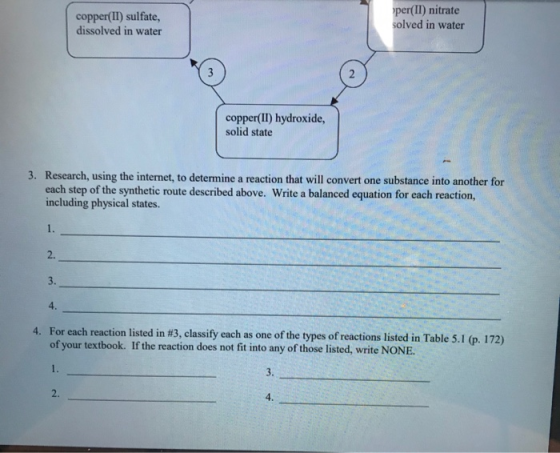 per(II) nitrate solved in water copper(II) sulfate, dissolved in water 3 copper(II) hydroxide, solid state 3. Research, using
