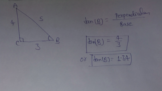 Perpendialen 5 4 dan (B) Base .B 4 3 don (B) = 1 / 3 or dan (B) = 1:34