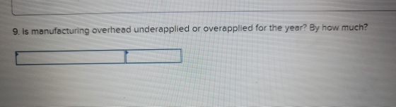9. Is manufacturing overhead underapplied or overapplied for the year? By how much?