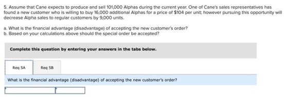 5. Assume that Cane expects to produce and sell 101,000 Alphas during the current year. One of Canes sales representatives h