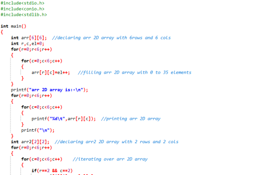 #include<stdio.h> #include<conio.h> #include<stdlib.h> int main() int arr[6][6]; //declaring arr 2D array with brows and 6 co