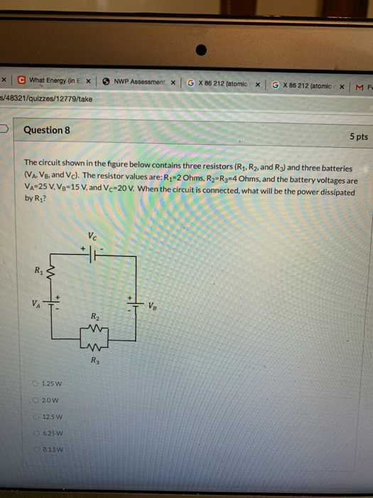 х C What Energy (in E X » NWP Assessment X G X 86 212 (atomic X G X86 212 (atomic | MF 3/48321/quizzes/12779/take > Question