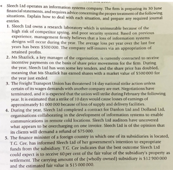 Sleech Ltd operates an information systems company. The firm is preparing its 30 June financial statements, and requires advi
