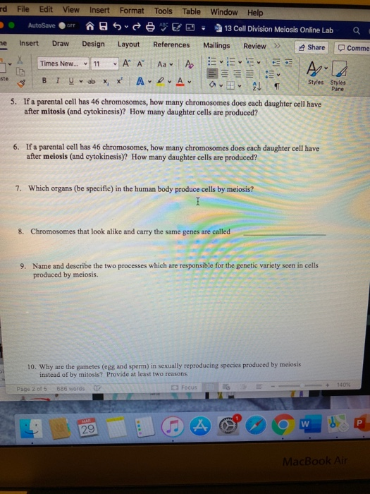 rd File Edit View Insert Format Tools Table Window Help AutoSaver @ S E D 213 Cell Division Meiosis Online Lab Q me Insert Dr