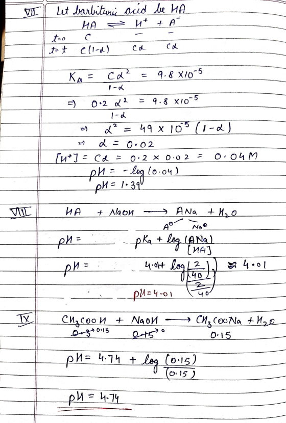 -pka + log MAJ VL Let barbituric acid be HA НА > и* + А teo C - + с (1-) ca ca Ka = ca ² 9. & x/0-5 1 - О•2 2 = 4.8 x10-5 1 -