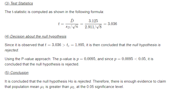 (3)_Test Statistics The t-statistic is computed as shown in the following formula 3.125 SD/Vn 2.911/V8 (4) Decision about the