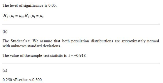 The level of significance is 0.05. H: 4 = 4:H:4# (b) The Students t. We assume that both population distributions are approx