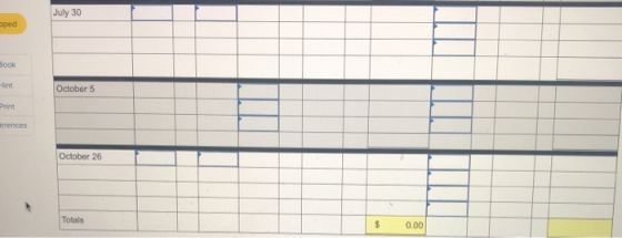 July 30 oped Book October 5 Print erences October 26 Totals 0.00