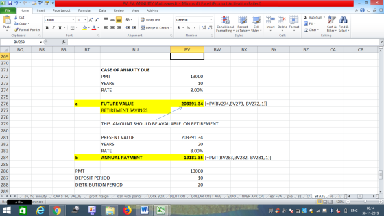 PV, FV, ANNUITY (Autosaved) - Microsoft Excel (Product Activation Failed) Review View Add-Ins File Home Insert Page Layout Fo