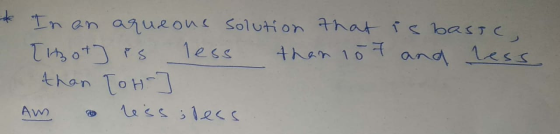 * In an aqueous solution that is basse, Tot is less than 107 and less than ToH ] Am less less