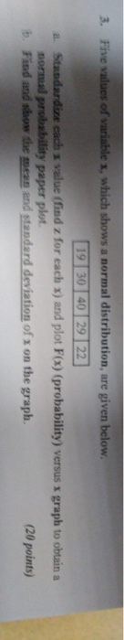 3. b. Find and show the mean and standard deviation of x on the graph. (20 points)