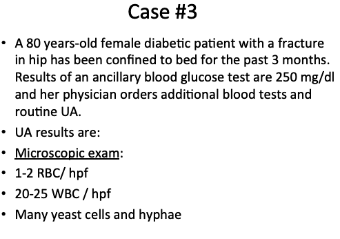Case #3 • A 80 years-old female diabetic patient with a fracture in hip has been confined to bed for the past 3 months. Resul