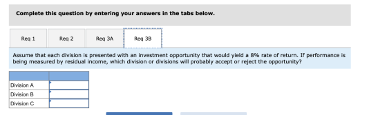 Complete this question by entering your answers in the tabs below. Req 1 Req 2 Req ЗА Req 3B Assume that each division is pre