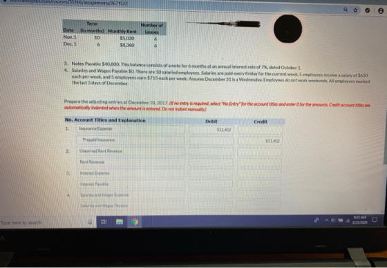 166/assments/3671522 Qe Date Term in months) Monthly Rent $5.020 $ 60 3. Notes Payable $10,800. This balance consists of a no