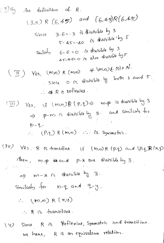 of R. (1) By the definition (3,5) R (6,45) and (6,45)R(6.45) since 5- 455-40 similarly 3-6=-3 Is diuisible by 3 is diuisible
