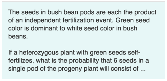 The seeds in bush bean pods are each the product of an independent fertilization event. Green seed color is dominant to white