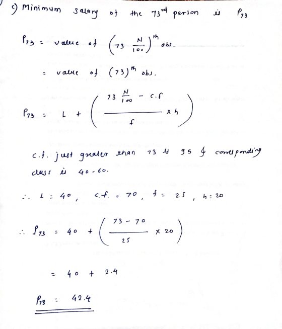 - minimum salary of the 730d person is P23 73 Page value of ( 13 )obs. • value of (73) *h obs. 13 - Cof salle w than 73 s 95