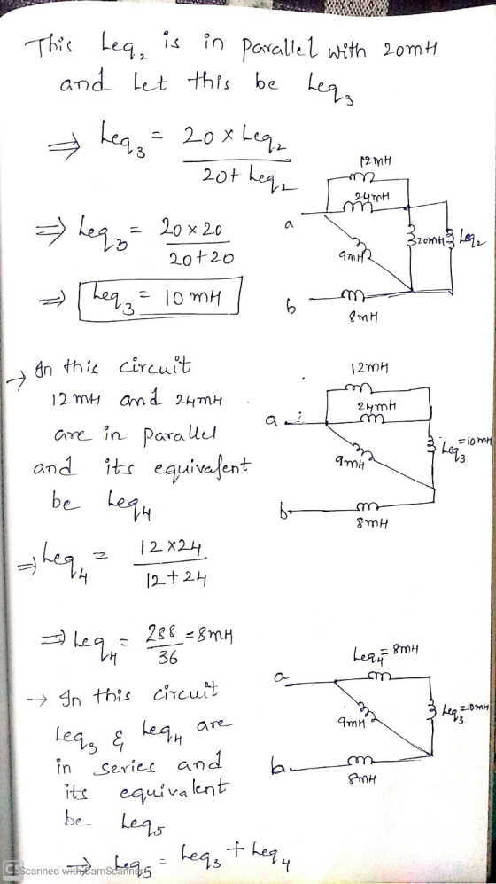 This Leq, is in parallel with 20mH and het this be Leqs Leqs=20xlege 204 heqr 12mH mm Lama 5) heq or 20x20cm - Theq3= 10 mn ]