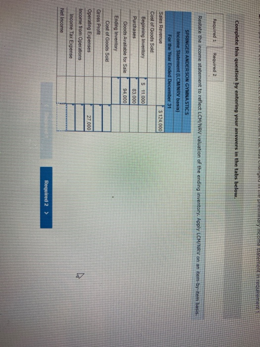 S ED EBOLUP Complete this question by entering your answers in the tabs below. Required 1 Required 2 Restate the income state