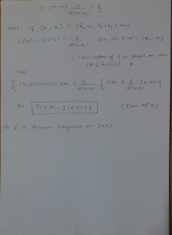 < (M-m) E E - 2 (M-m) Next, if [xi-1, x;] c (xr-dr, To+8y) then. froxs - f(x) / < E for all s, al & [ 21, 2] D(b-a) ( the