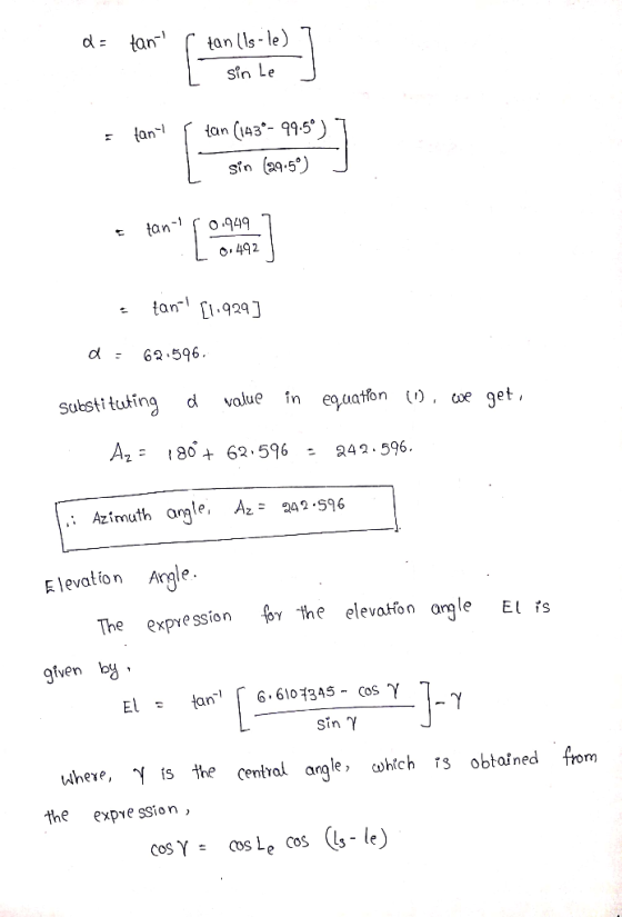 d = tant r tan lls-le) ] I sin le J = fant ſ tan (143*- 99.5°) 7 L sin (29.5°) J • fan [1.929] d= 62596. Substituting d val