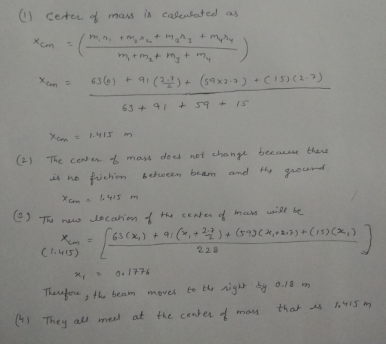 Cm m,tmt my 636)( ) + (59 X2 .ว ) +C15) ( 2-7) 63 +91+59 +IS (2) The cent er飞man does not change became thou is ne fichen bch