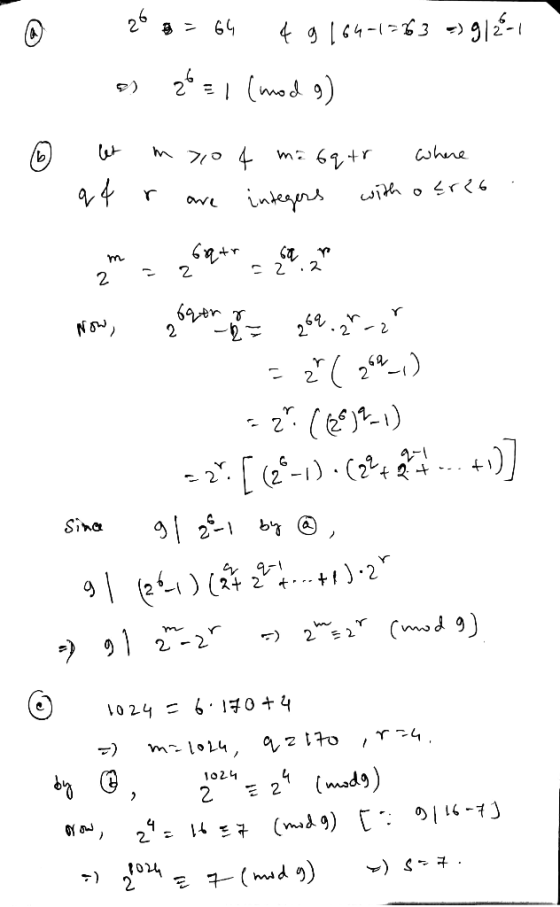 © 1. 26 * = 64 ¢9164-1763 -3914-1 a 20 = 1 (mod g) - 6 let nyo 4 me bqtr where qq r are integers with osr26. utagu 1 et 29 No