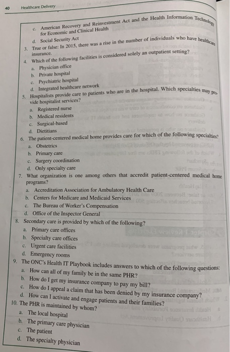 40 Healthcare Delivery tion Techno ho have health Which specialties may pro c. American Recovery and Reinvestment Act and the