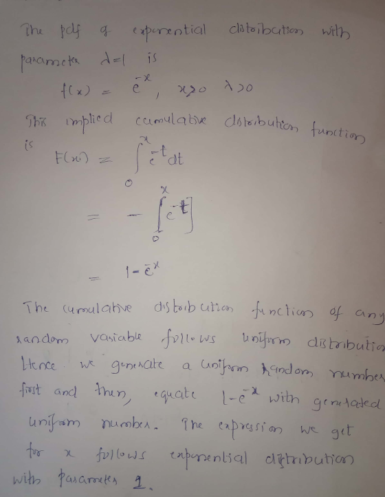 - The pdf g exponential distribution with parameter dal is f(x) = e, xo to This implied cumulative distribution. Elmi) z let