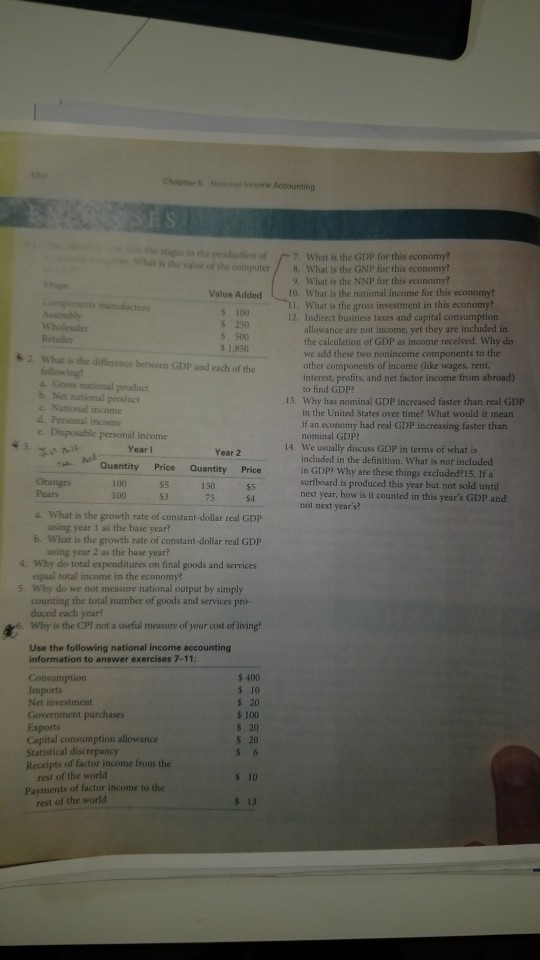 Value Added 100 $250 $ 500 5 1.850 the difference between GDP and each of the What Wat is the GDP for this economy 8. What is