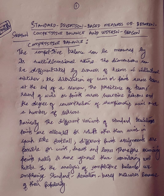 Anstit STANDARD - DEVIATION-BASED MEASURES OF BETWEEN SRASON COMPETITIVE BALANCE AND WITHIN-SEASON O COMPETITIVE BALANCE : Th