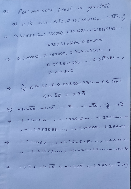 greatest a) Real Numbers Least to a) 0.35, 0:35, 0.35 ,0.353 353335000 353, 3 0.35555 5.4, 0.350000, 0353535--, 0.353353335--