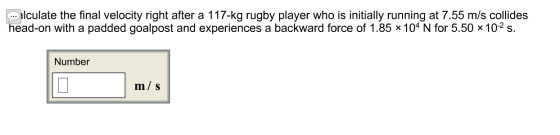 Calculate the final velocity right after a 117-kg