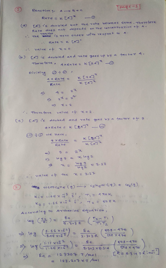 1 Toge- Reaction - A B+ c Rate = K [A]² 7 R EAJ is doubled but the rate becomes same. Therefore Rate does not depends on the