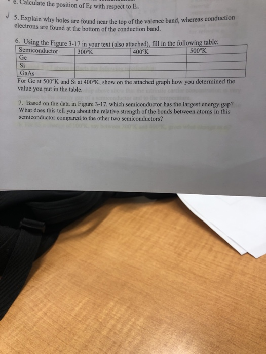 e Calculate the position of EF with respect to E. 5. Explain why holes are found wny holes are found near the top of the vale