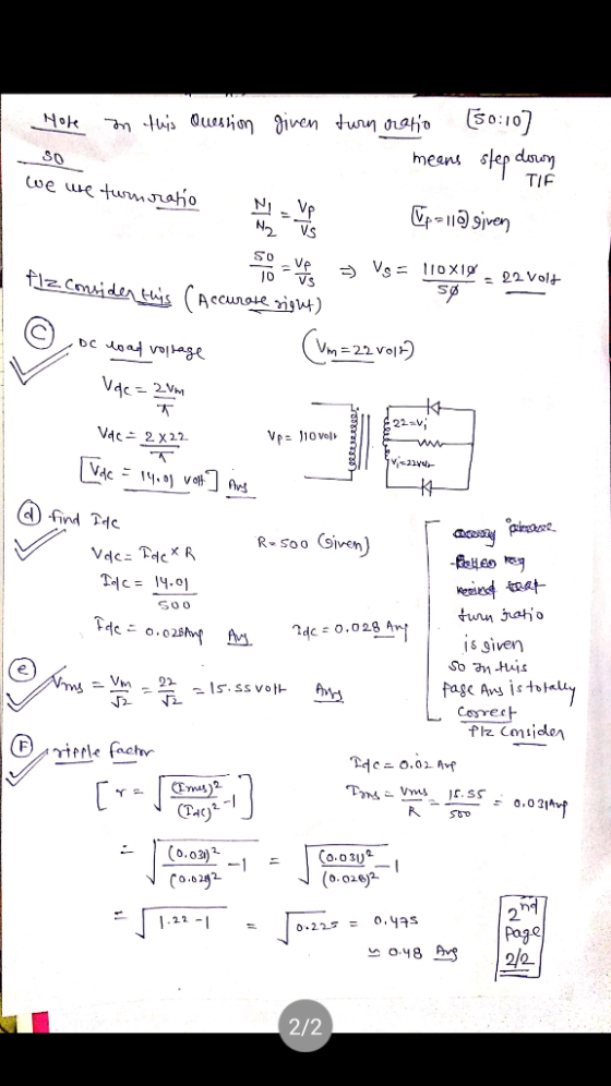 Noe in this Question given turn oratio (50:10] means step down TIE 30 we ure turnratio Upallo given flz consider this (Accura
