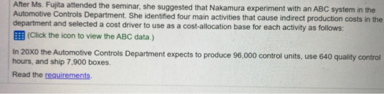 After Ms. Fujita attended the seminar, she suggested that Nakamura experiment with an ABC system in the Automotive Controls D