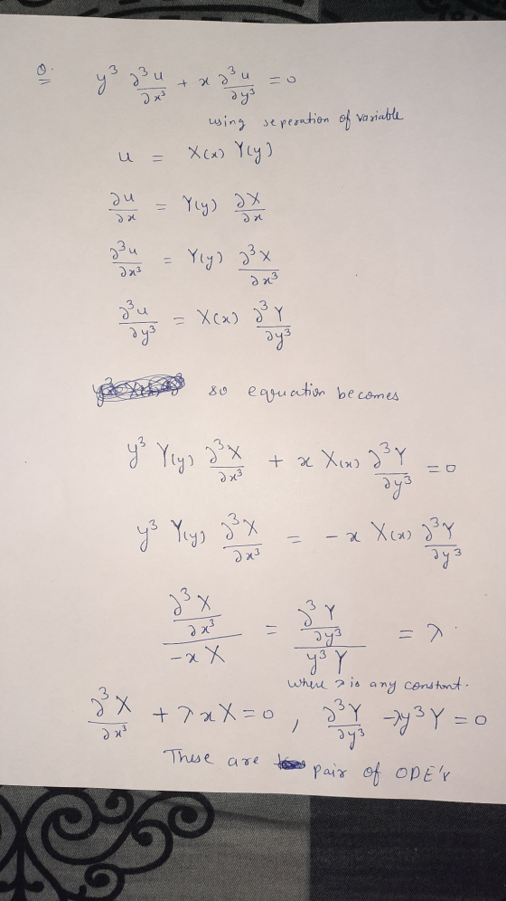 u u 23 + яз ау using seperation of variable X(+) Yly) u Әи — Х Yly) әл эц дz3 — Y) 3x ә3 За зу = X(a) d Y ау у so equation be