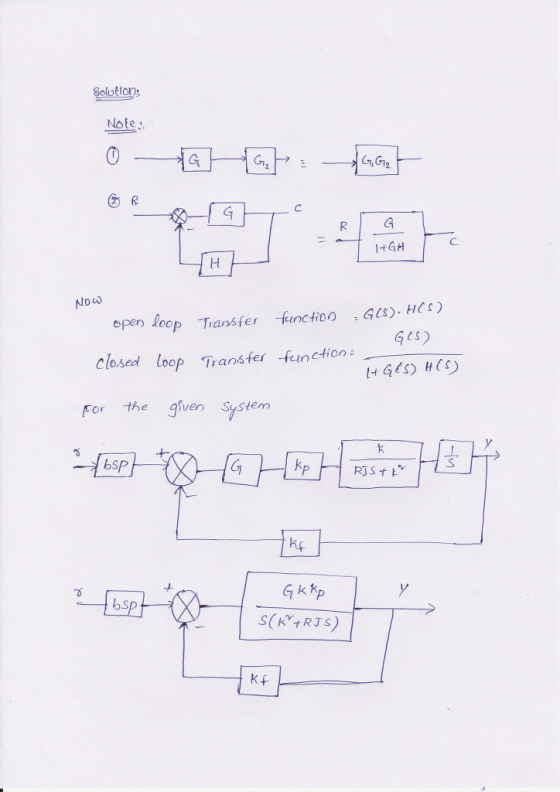 otion Note Gr + GiH lH open loop Transfer funchoo Gs). H) Closed loop Transfer function- G(S) For the ven System bsp Gy S(KtR