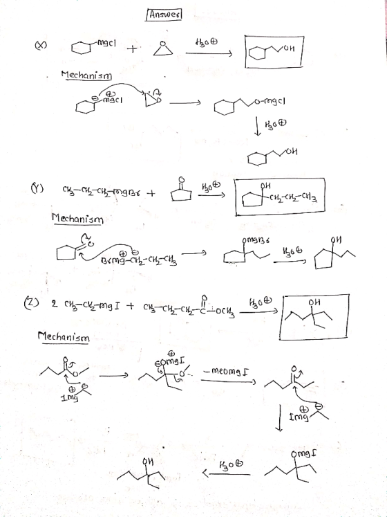 Answer O Col + 8 450 Orvon · Mechanism 1 40€ aron 03 og ♡ Chh-ch-ngBrt 4 mens + we OH toh-che-CH3 Mechanism omgB6 ل ا ل م پر