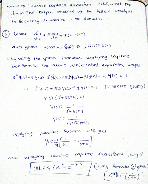 ouse or inverse Caploce transform is to convert the Simplified output response of the System analysis in frequency domain to