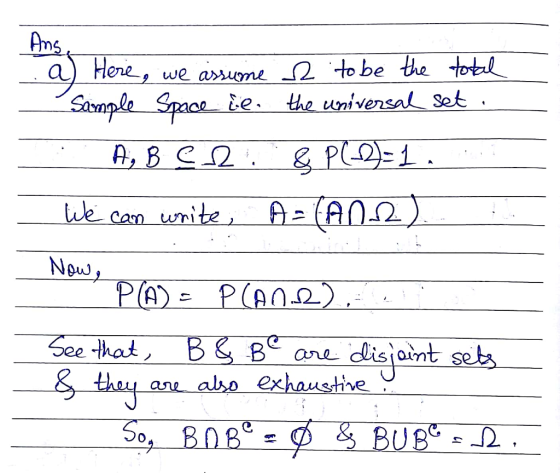 Ing be de total Here, we awon Ω to Sonple Space ie、 the universal we can umiteAA) Nouu they ane abe exhaustie