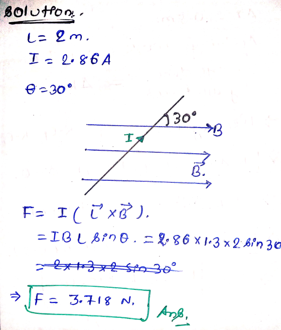 solution l=em. I. 2086 A 0230° F- Il ☺XB). =IBL8260. =4.86 x 1.3 * 2 bin 30 » [F= 3.718 N. ] Arge 18 N,