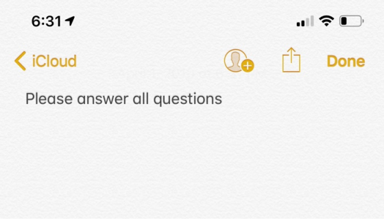 6:31イ Done くiCloud Please answer all questions